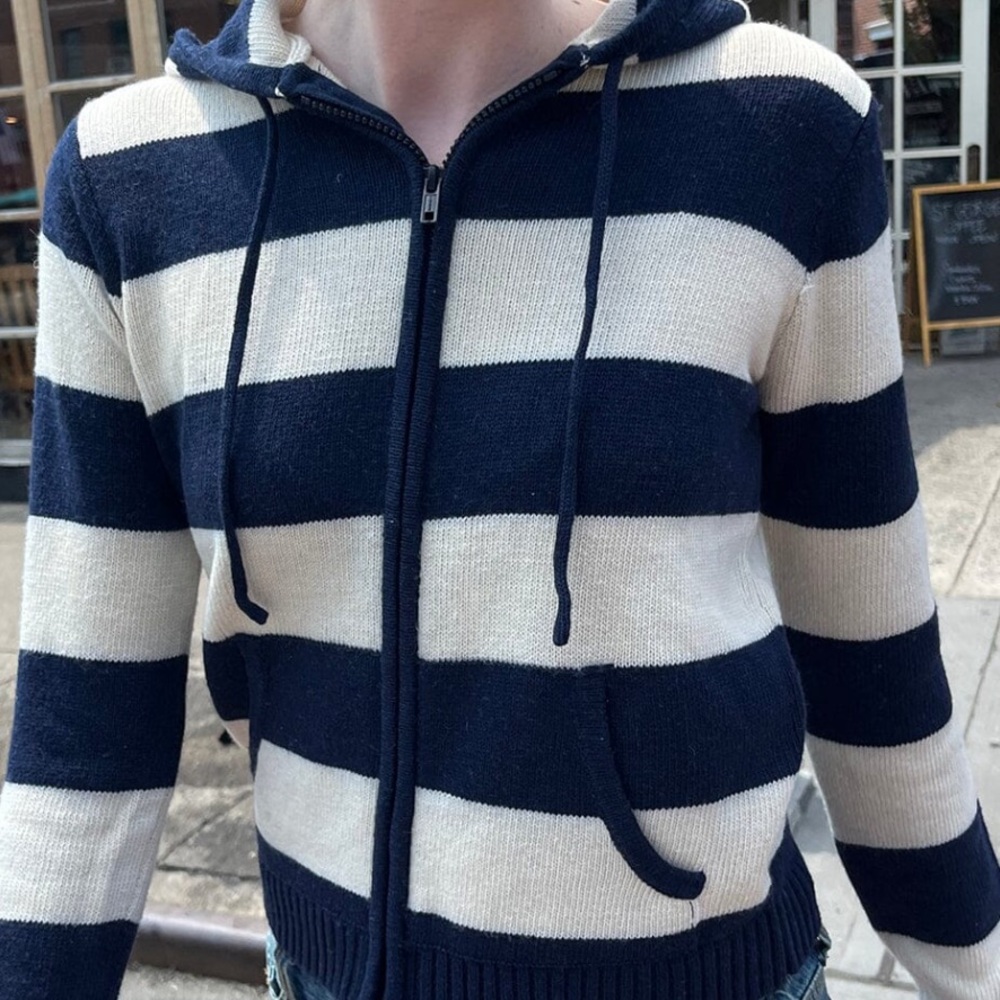 Alana Wool Striped Zip-Up Sweater